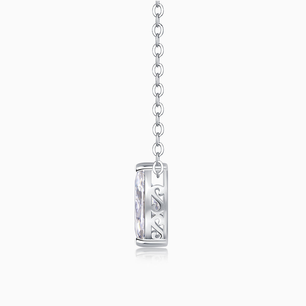 Marquise solitaire moissanite pendant charm on white gold vermeil chain, side view