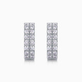 Pair of double-row huggie hoops with square moissanite pavé in white-gold vermeil