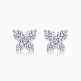 Four-stone clover moissanite stud earrings in white gold vermeil, round stones