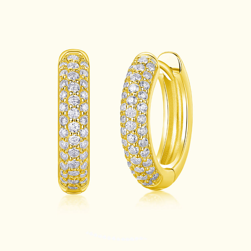 Triple row pavé moissanite huggie hoop earrings—yellow gold vermeil