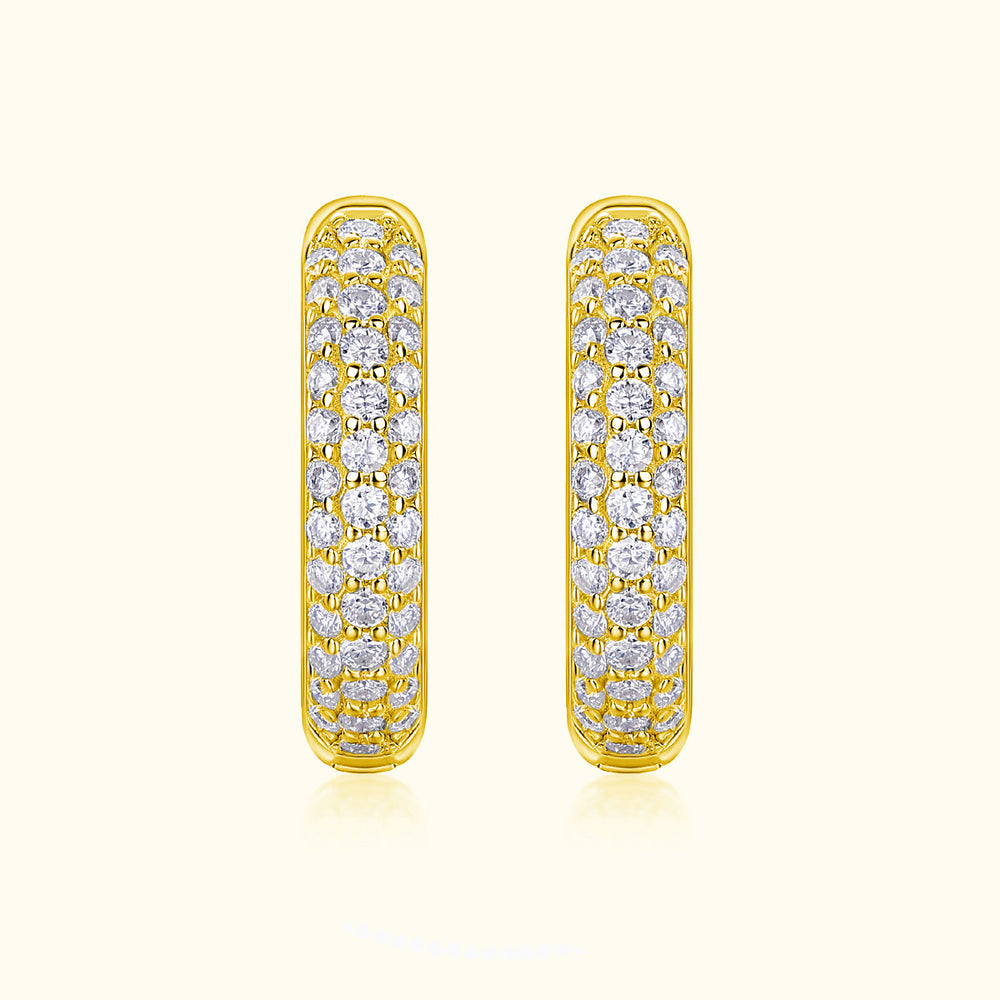 Yellow gold vermeil triple pavé moissanite huggie hoops, pair view