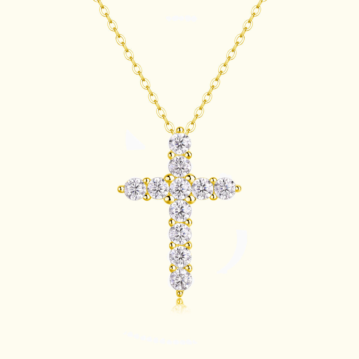 Yellow gold vermeil round moissanite cross pendant with bezel-set round stones