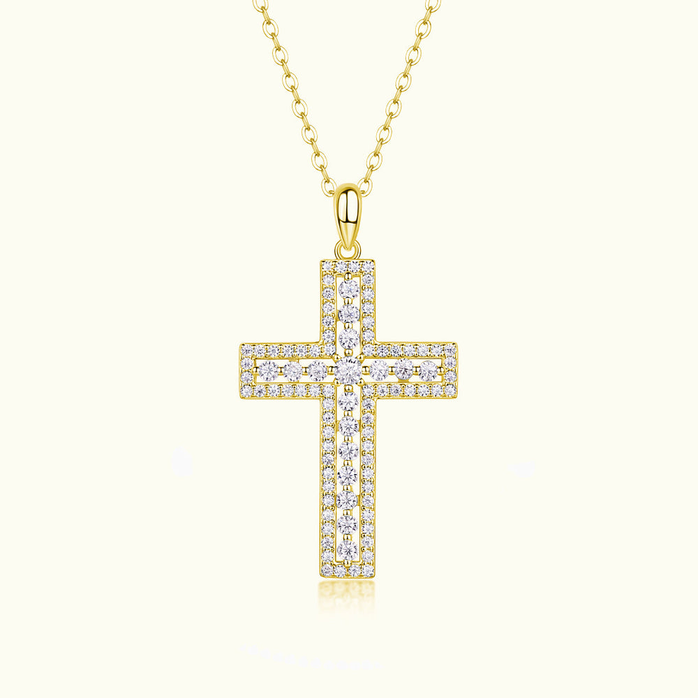 Pavé cross pendant necklace, yellow gold vermeil, sparkling stone cross pendant