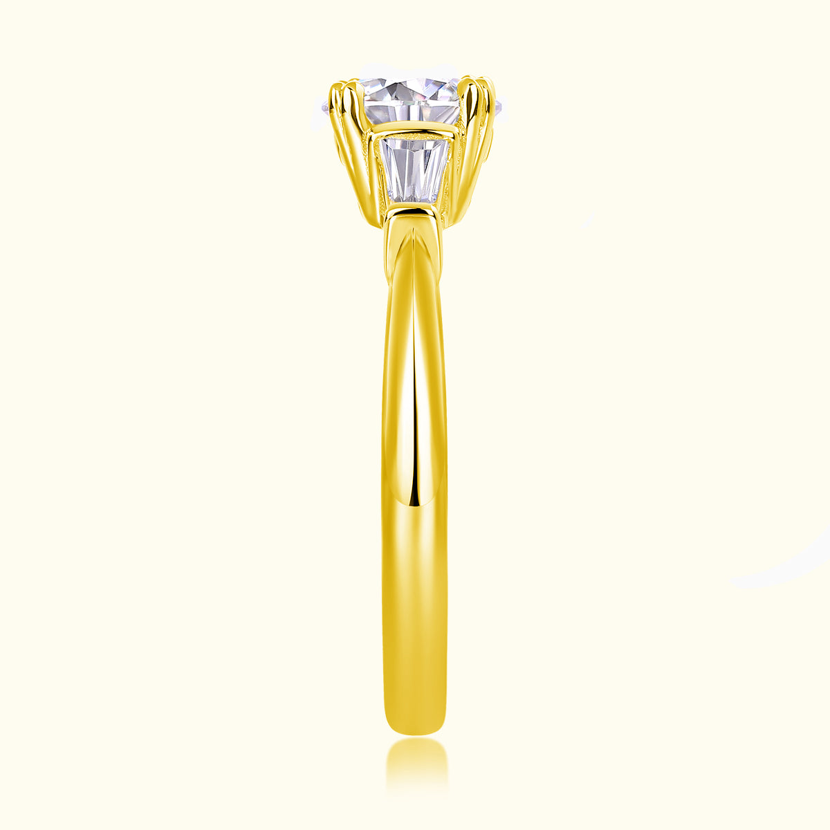 Yellow gold vermeil ring with raised prong-set round moissanite center