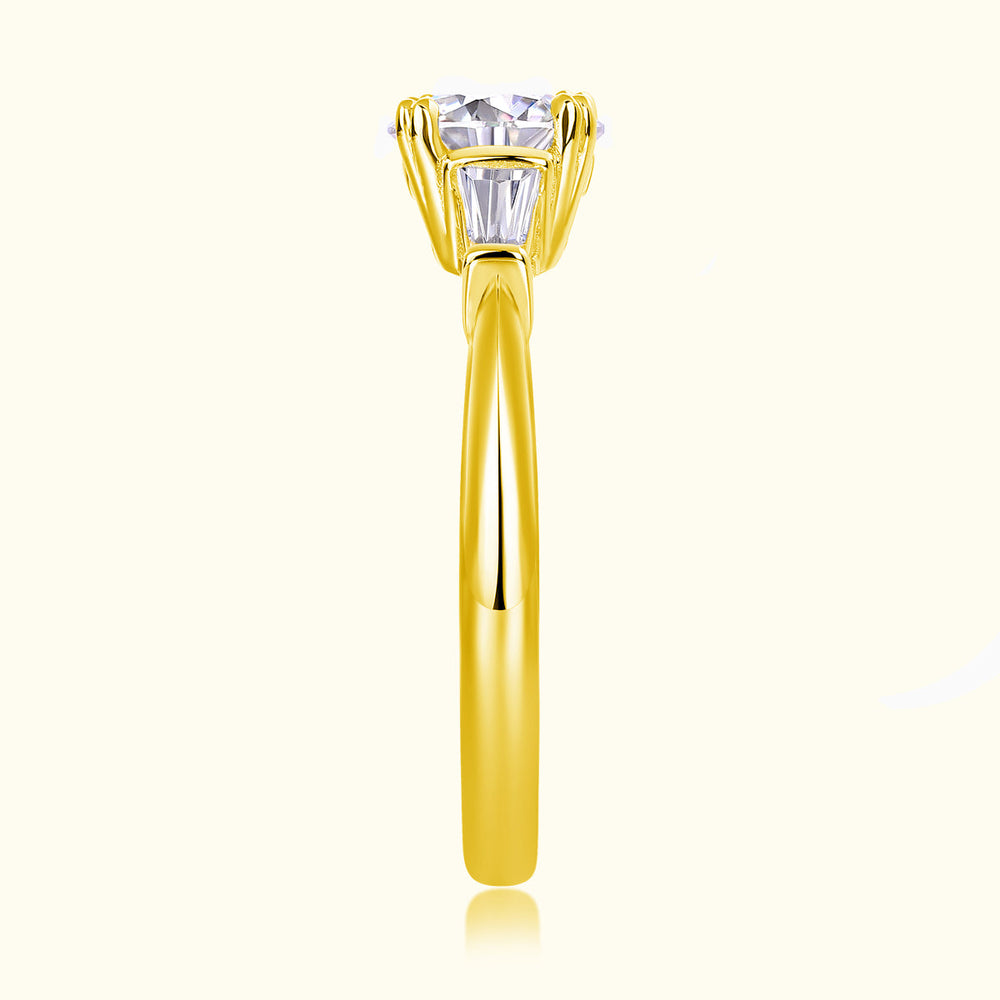 Yellow gold vermeil ring with raised prong-set round moissanite center