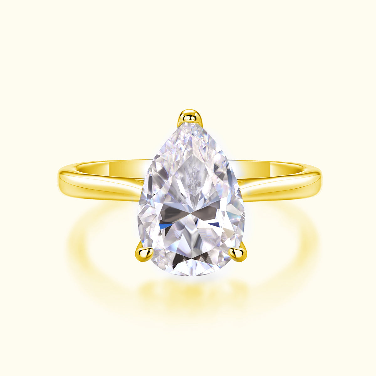4.0ct pear-cut solitaire moissanite ring in yellow gold vermeil with four-prong setting