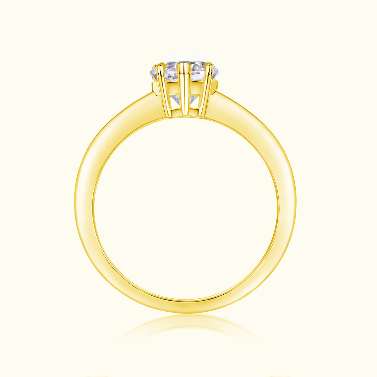 Heart-cut moissanite solitaire ring, prong setting detail in yellow gold vermeil