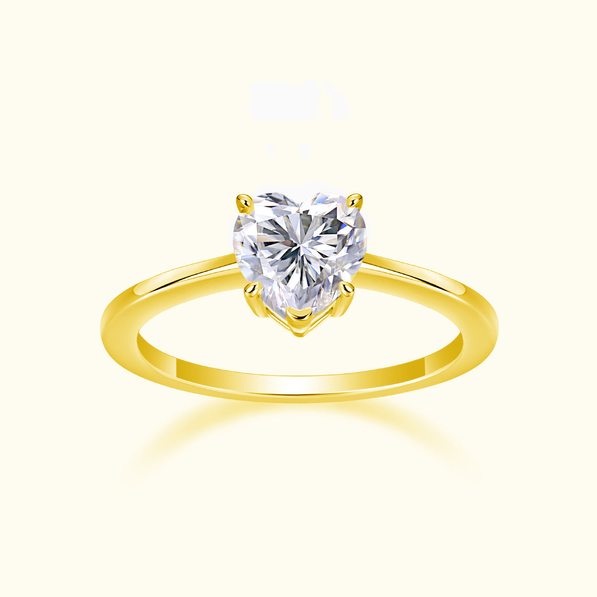 Heart-cut moissanite solitaire engagement ring, yellow gold vermeil, heart-shaped prong setting