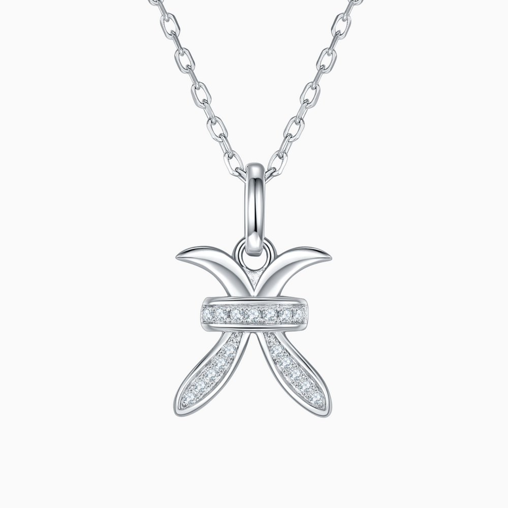 Pisces moissanite pendant necklace, white gold vermeil, starfish-like charm with pavé stones