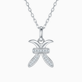 Pisces moissanite pendant necklace, white gold vermeil, starfish-like charm with pavé stones