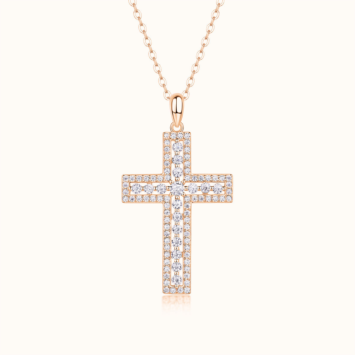 Rose gold vermeil pavé cross pendant necklace, full cross with stone detailing