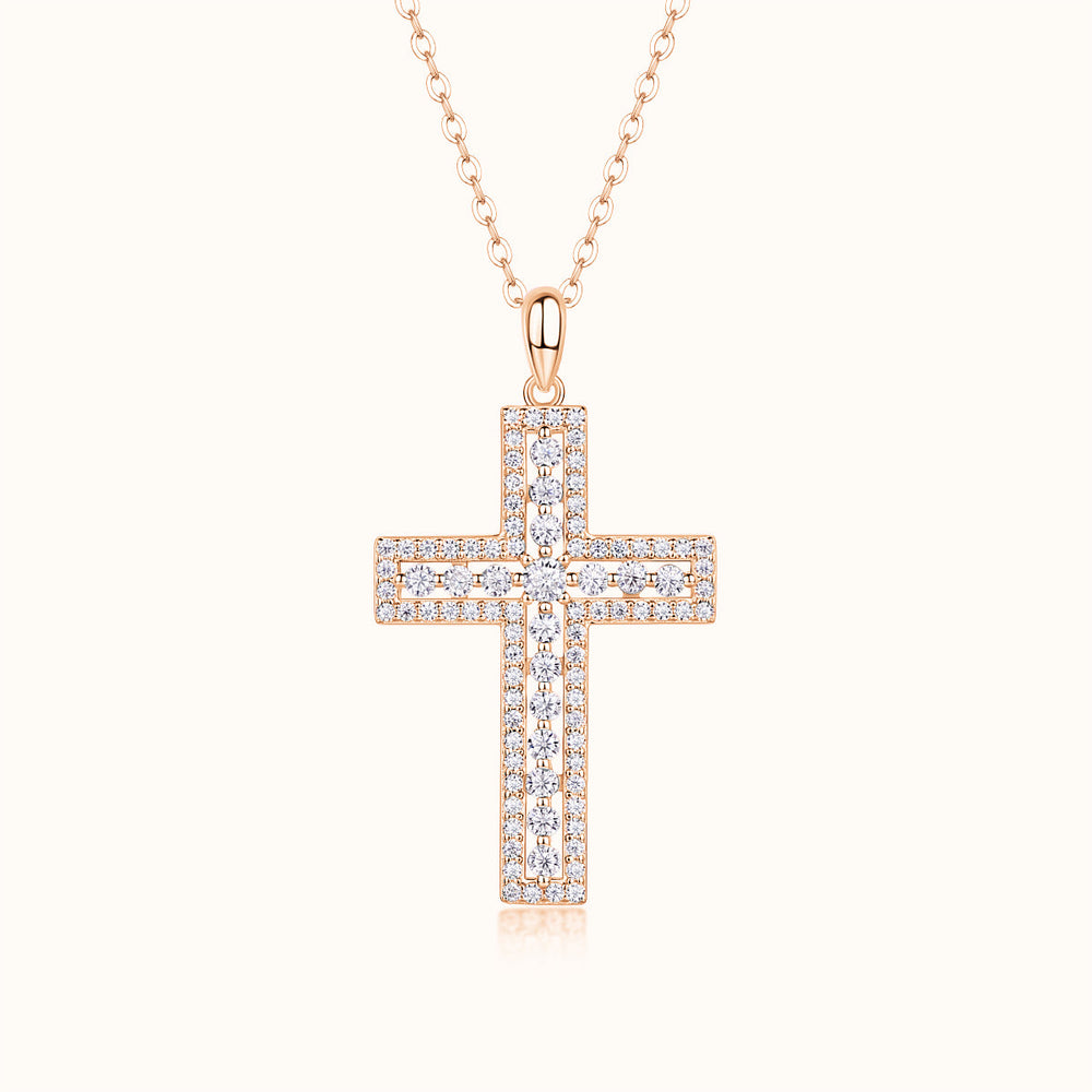Rose gold vermeil pavé cross pendant necklace, full cross with stone detailing