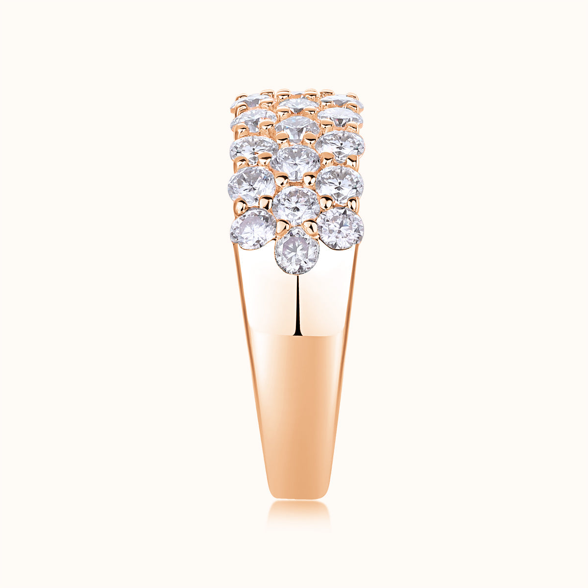 Triple row moissanite eternity band, rose gold vermeil, round stones