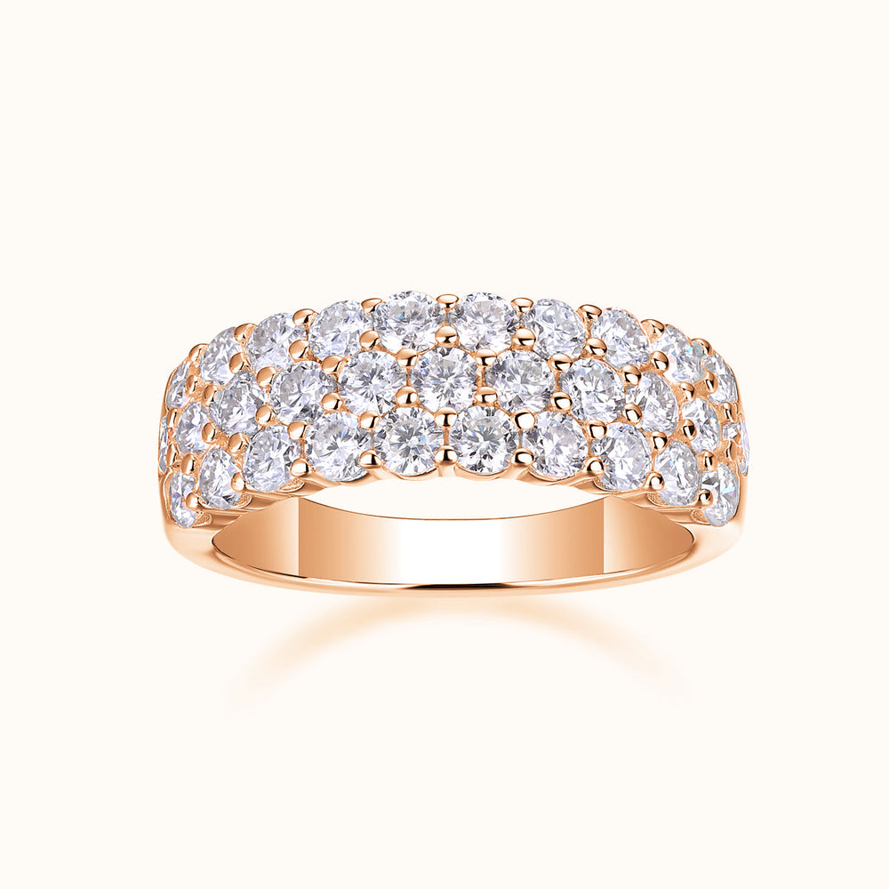 Rose gold vermeil triple-row moissanite eternity band with prong-set round stones