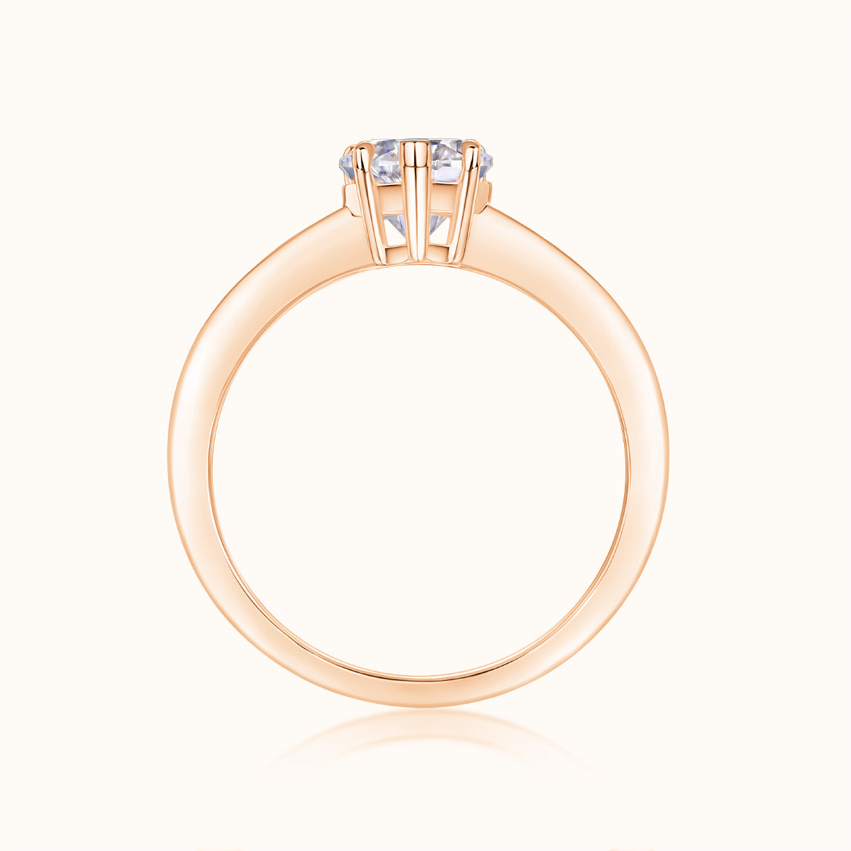 Heart-cut moissanite solitaire ring, underside view in rose gold vermeil prong setting