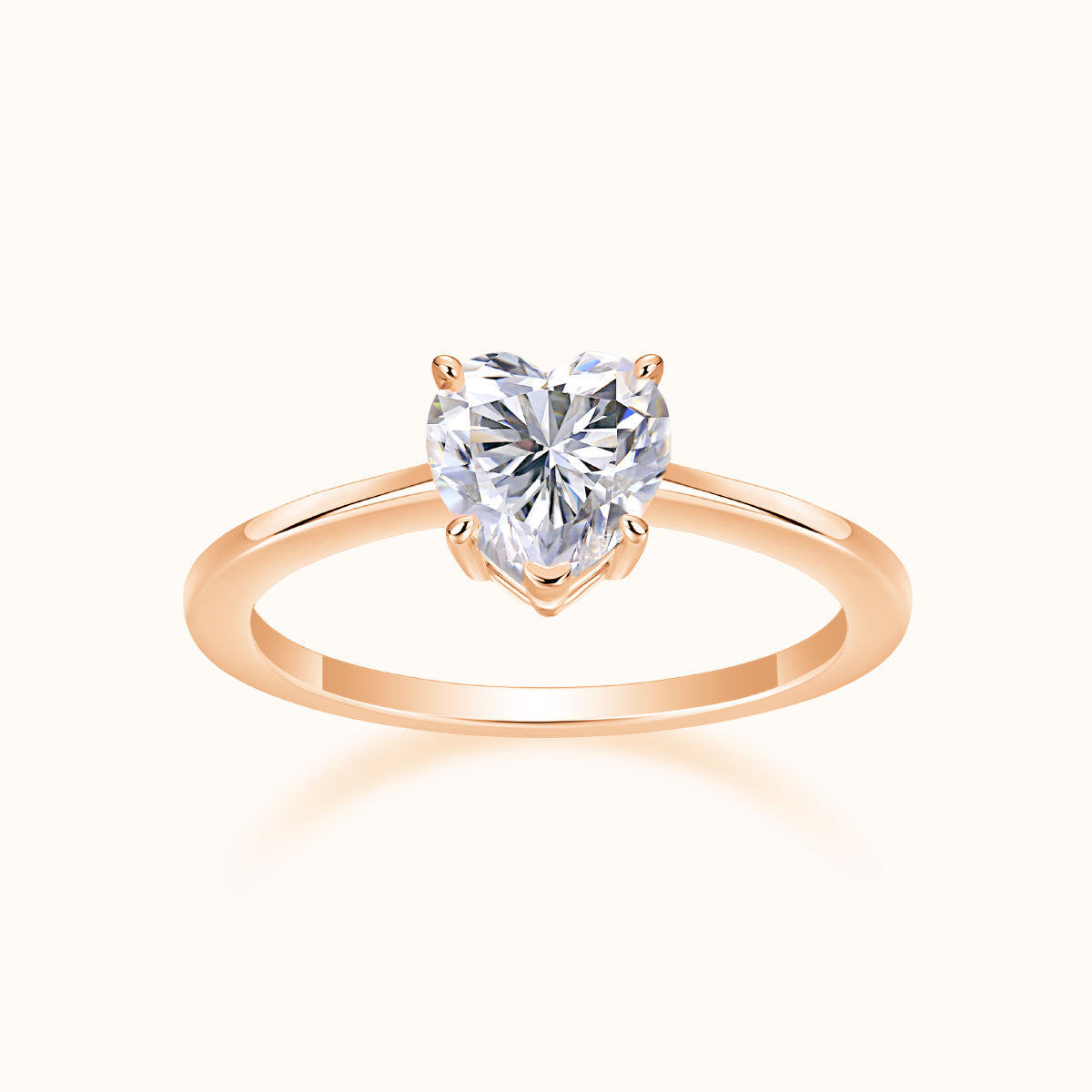 Heart-cut moissanite solitaire engagement ring, rose gold vermeil, heart-shaped center stone