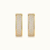 Pair of triple-row square pavé huggie earrings, yellow gold vermeil with bright clear stones
