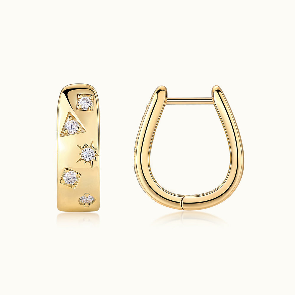 Yellow gold vermeil huggie hoops with mixed-shape moissanite scatter studs
