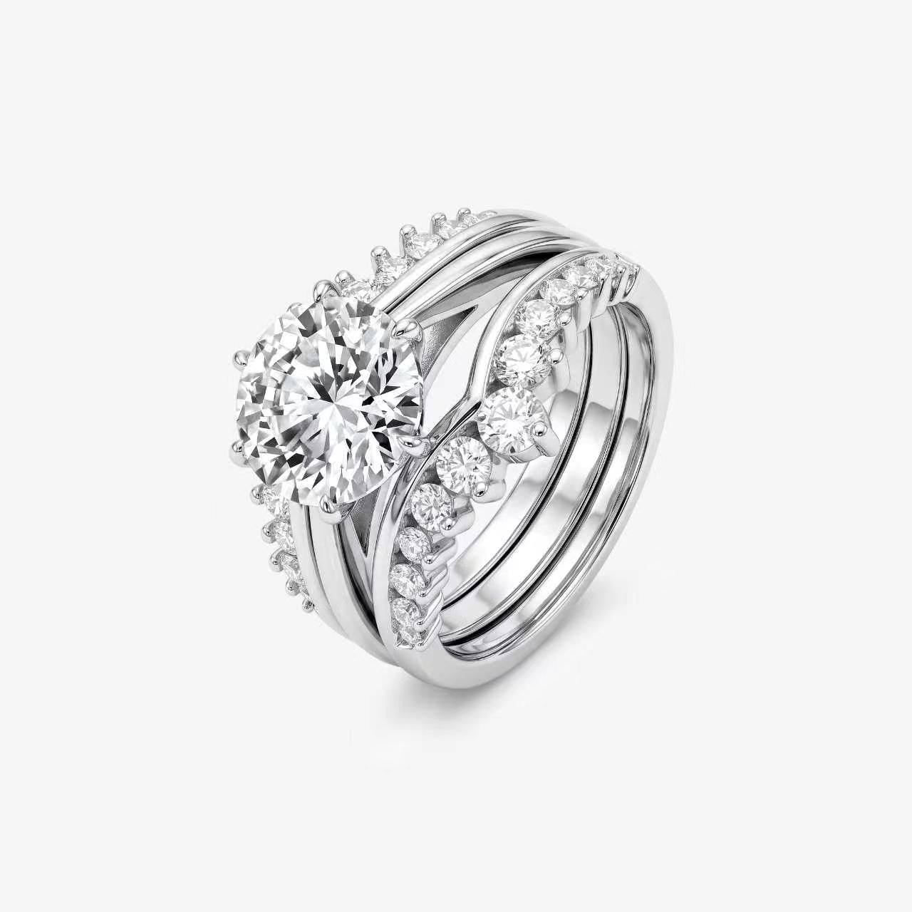Round Moissanite Crown Bridal Ring Set