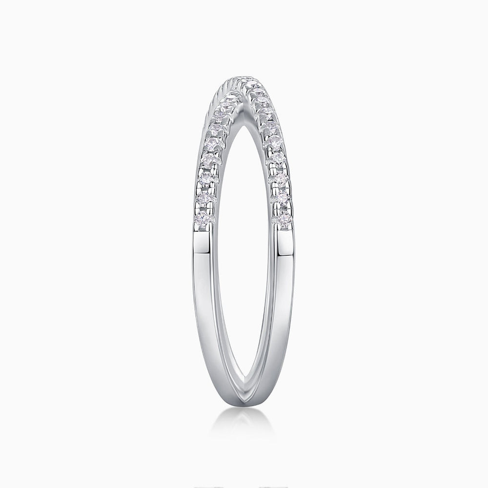 X-Cross Moissanite pavé band slim profile with clear stones along the ring edges in metal
