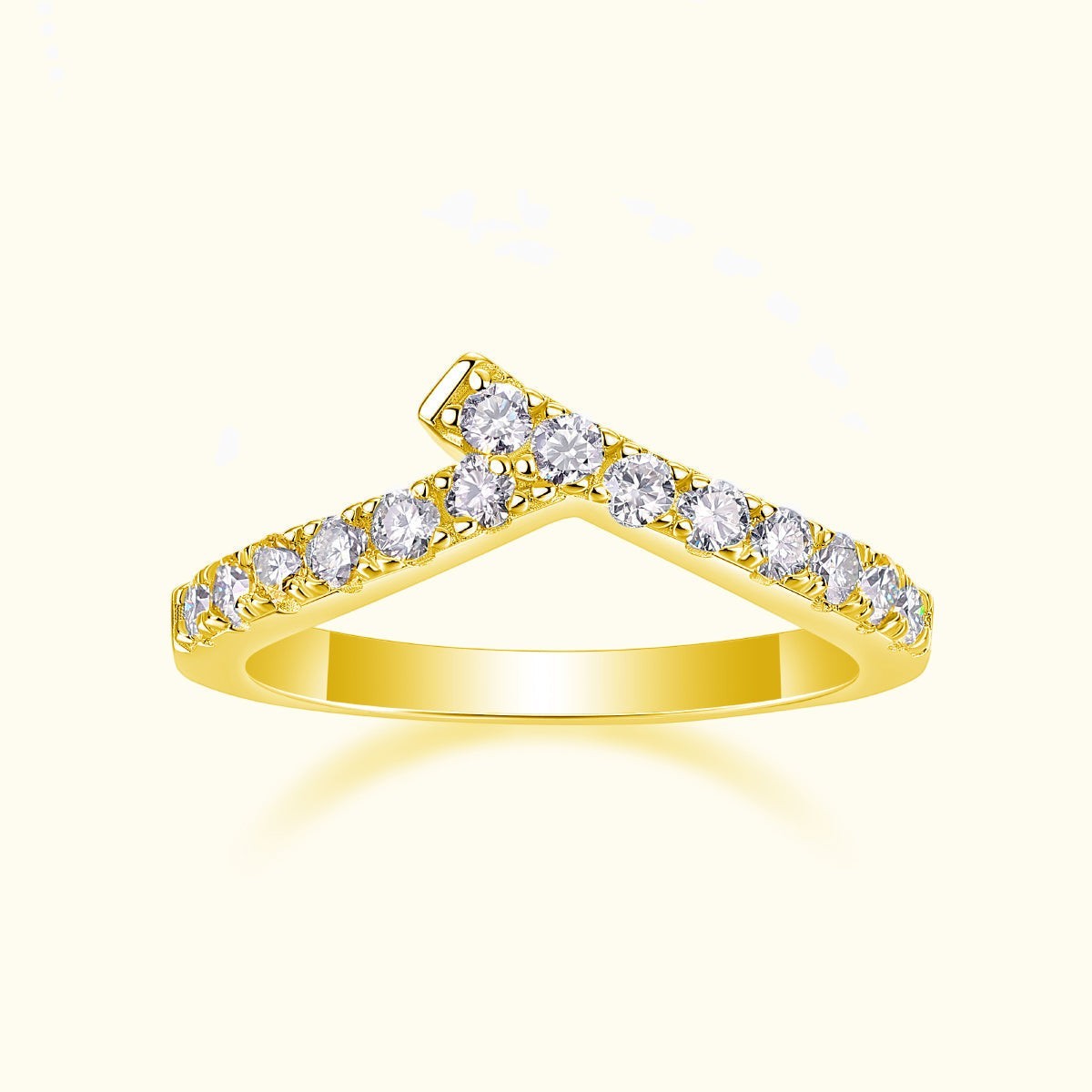 Curved pavé moissanite wedding band in yellow gold vermeil with round prong-set stones