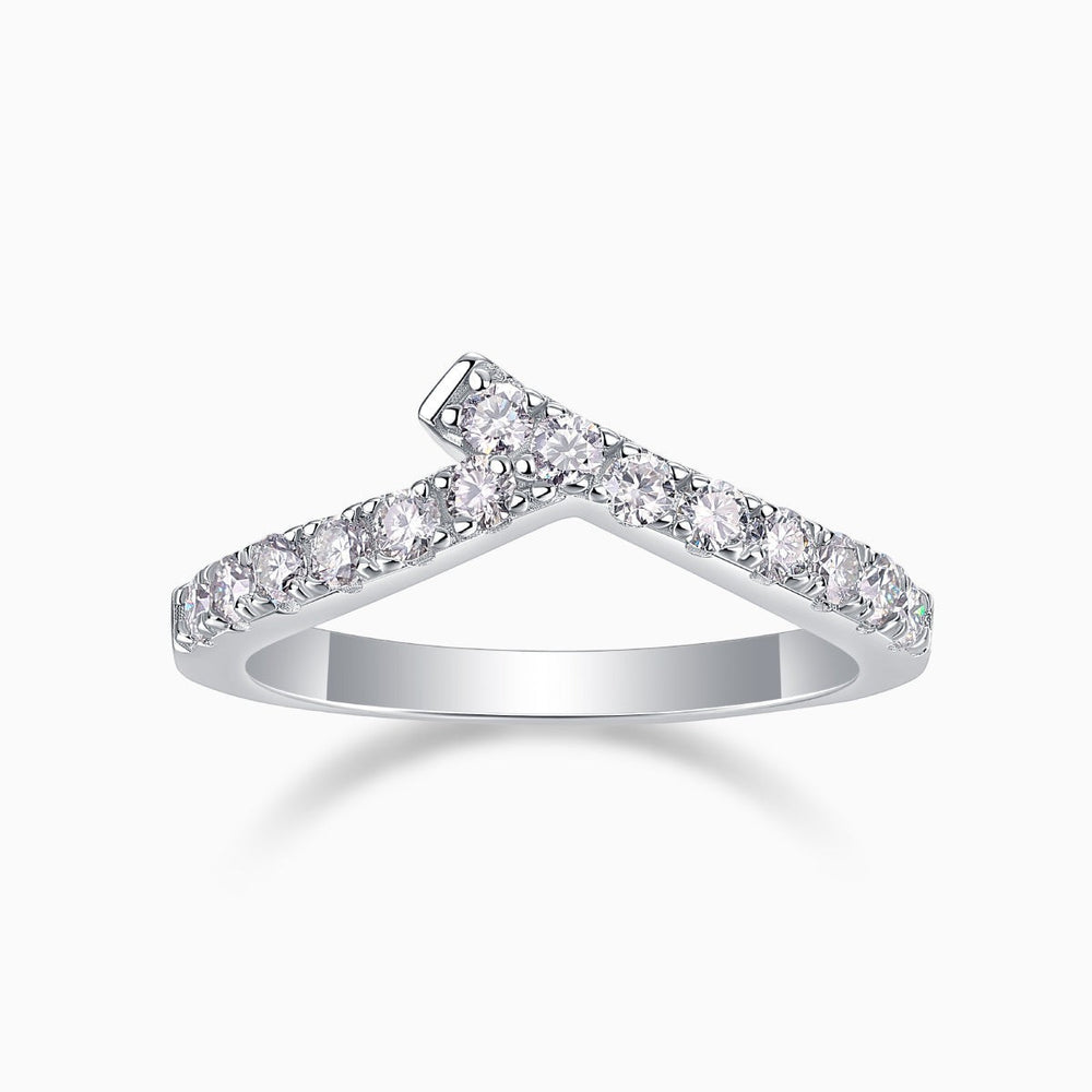 Curved pavé moissanite wedding band, white gold vermeil, row of round stones