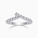 Curved pavé moissanite wedding band, white gold vermeil, row of round stones