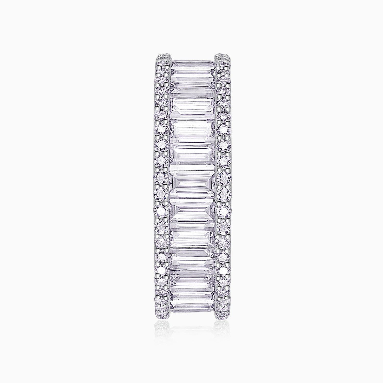 Front view emerald-cut eternity band with repeating rectangular stones