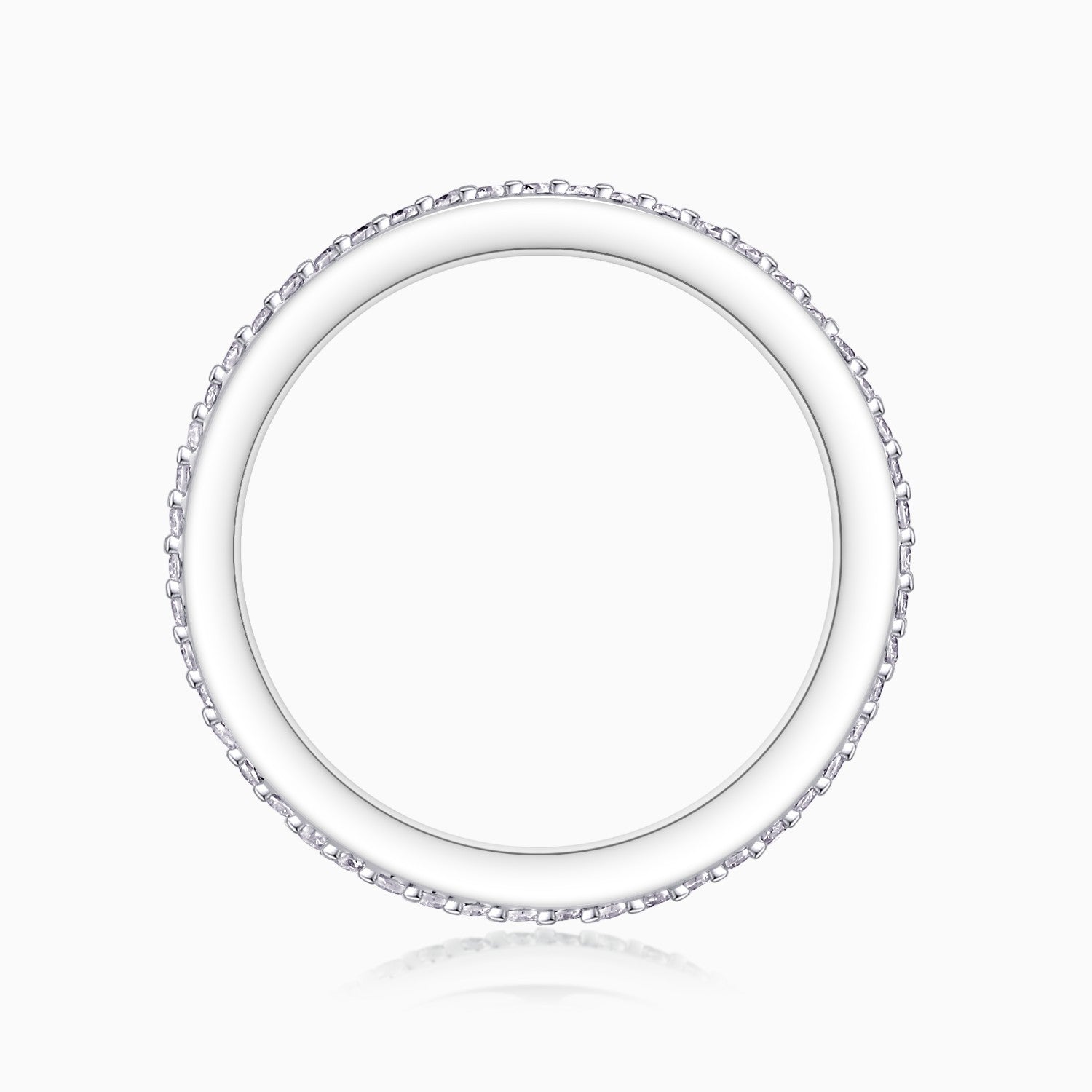 Inside edge view of emerald-cut eternity band with smooth inner shank