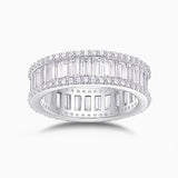 Emerald-cut eternity band with rectangular stones and pavé border