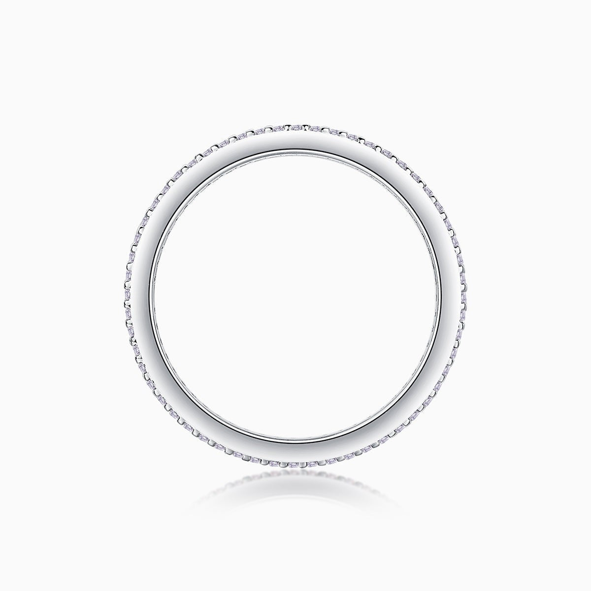 Five-Row pavé eternity band edge view, open inner shank in white gold vermeil