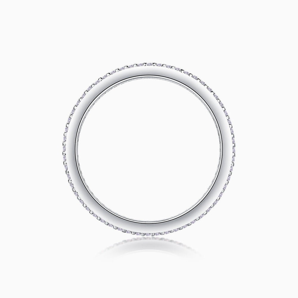 Five-Row pavé eternity band edge view, open inner shank in white gold vermeil