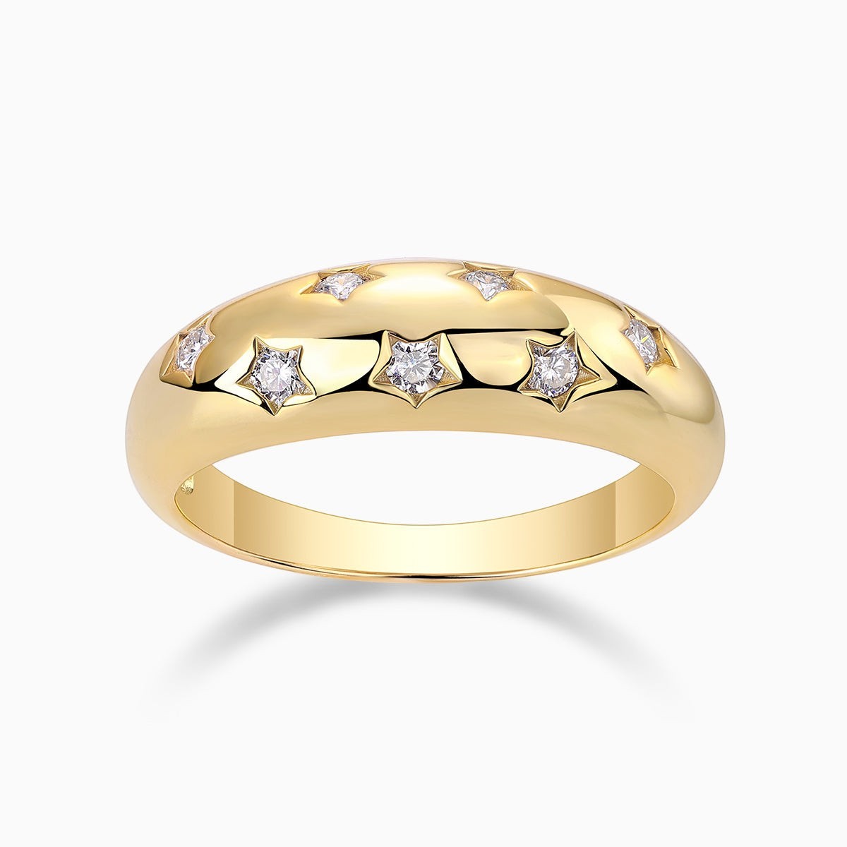 Star-Set Moissanite Dome Band Ring in yellow gold vermeil with star stones