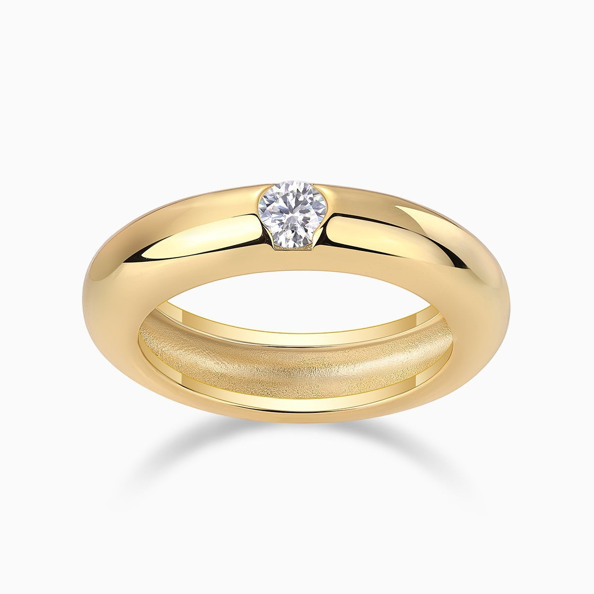 Solitaire Moissanite Bandring, Gelbgold-Vermeil, runder Solitärstein in Fassung