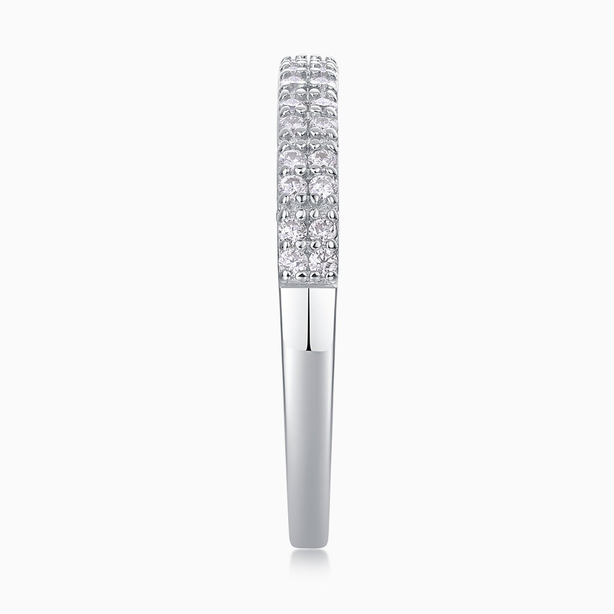 White gold vermeil half eternity band, slim profile with pavé stone channel