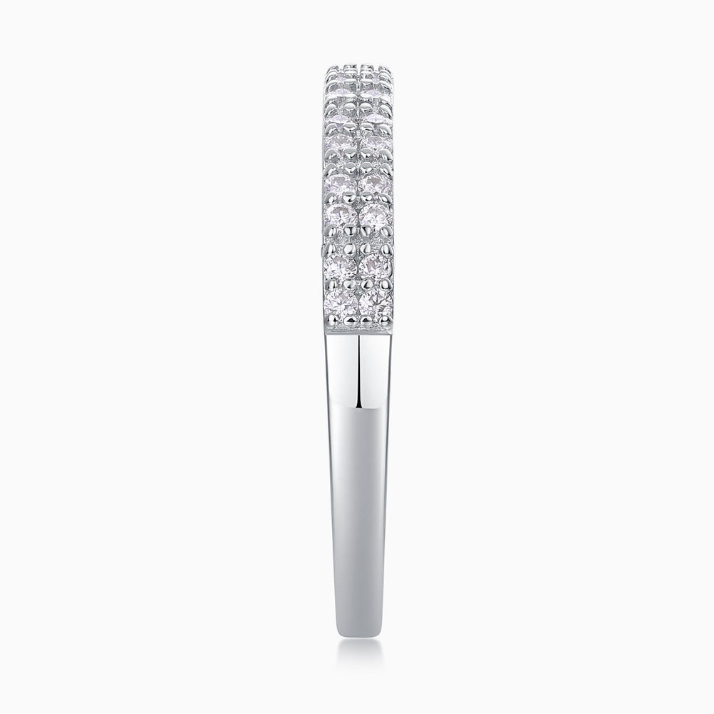 White gold vermeil half eternity band, slim profile with pavé stone channel