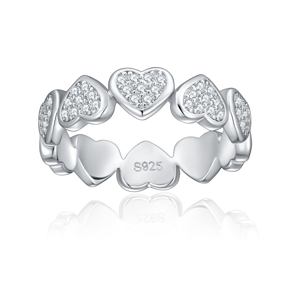 Heart moissanite band with 925 stamp on inside, white gold vermeil finish