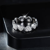 Heart moissanite wedding band, six heart stone settings, white gold vermeil finish