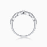 Hollow-cut moissanite band ring, slim white gold vermeil profile with pavé edges