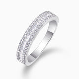Moissanite half-row stacking band ring, white gold vermeil with alternating gemstone settings