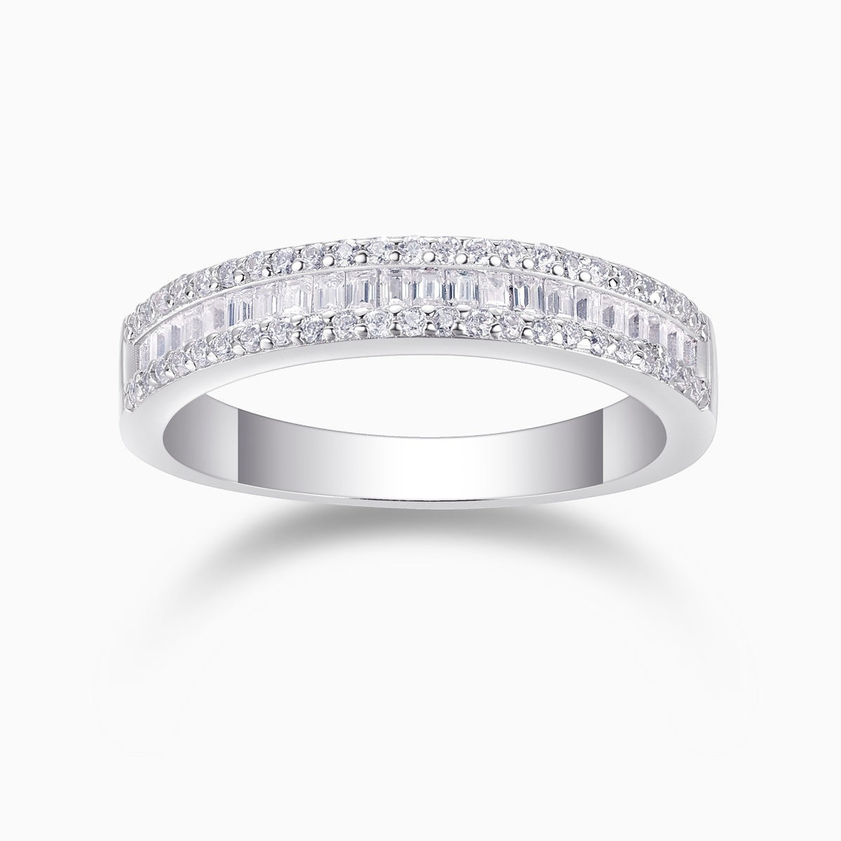 Moissanite half-row stacking band ring, white gold vermeil, paved sparkle on top