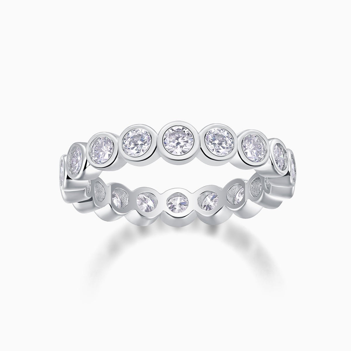 Moissanite full eternity band ring in white gold vermeil with round stones