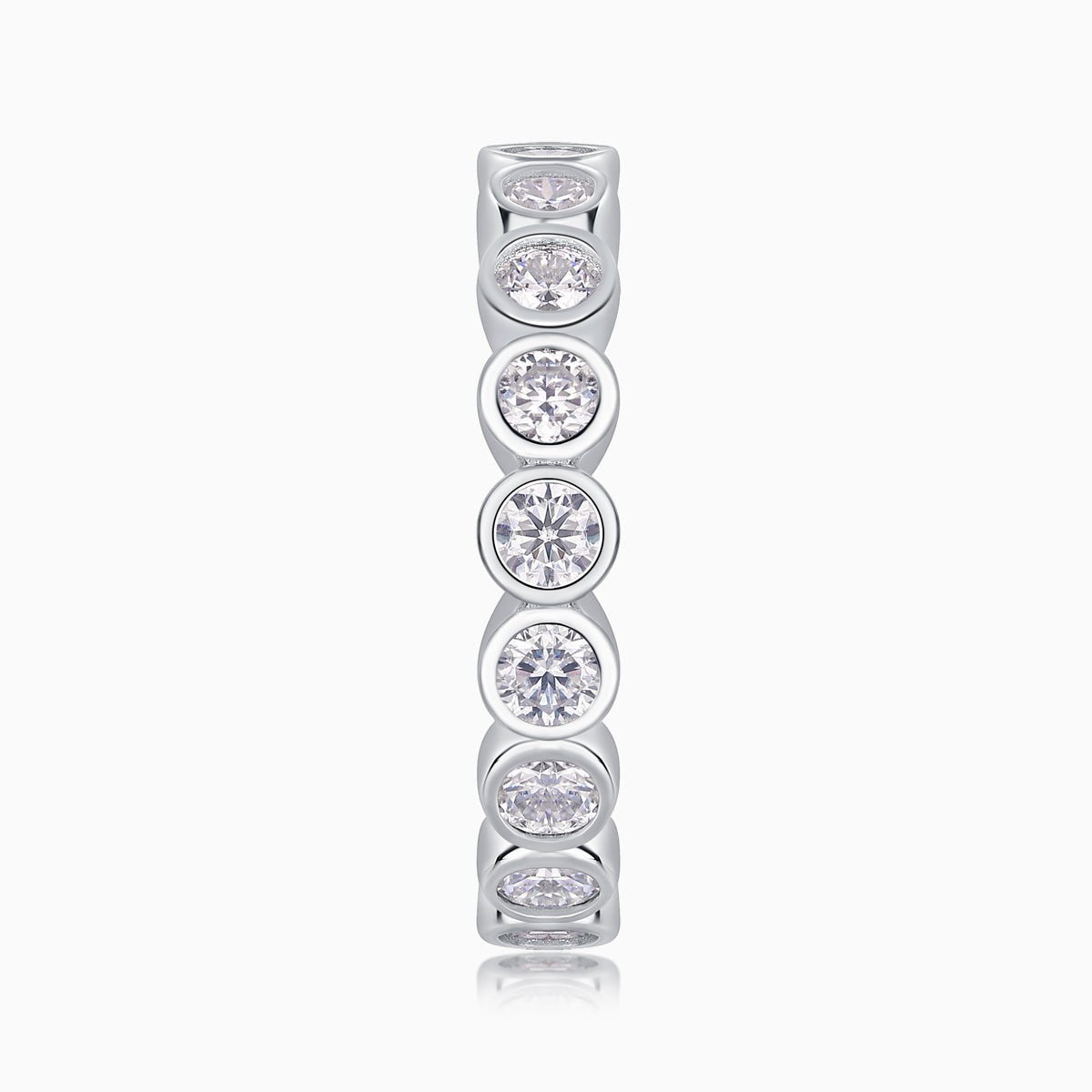 White gold vermeil moissanite eternity band with stacked round stones