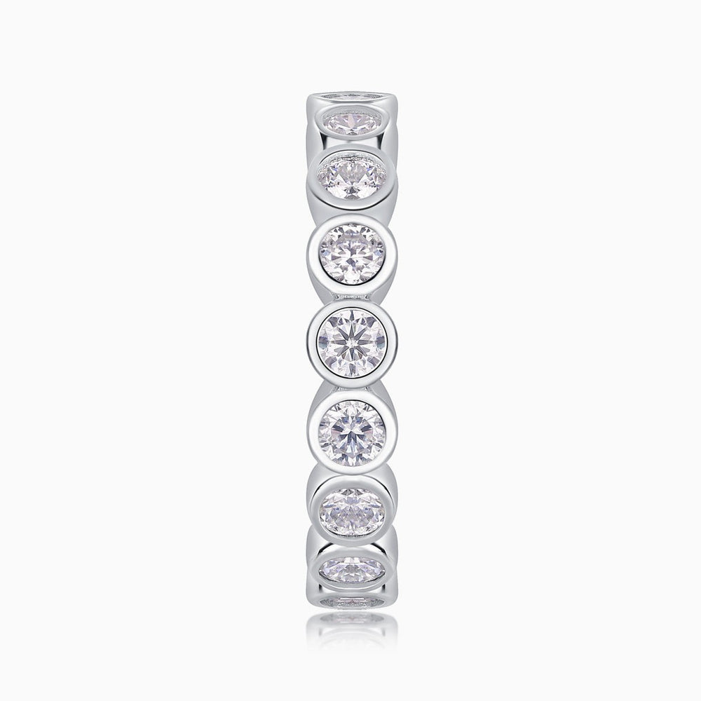 White gold vermeil moissanite eternity band with stacked round stones