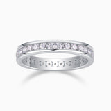 Round moissanite eternity band in white gold vermeil, full row of round stones