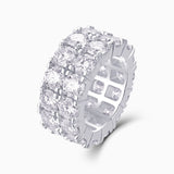 Double-row moissanite eternity band in white gold vermeil with bezel-set stones