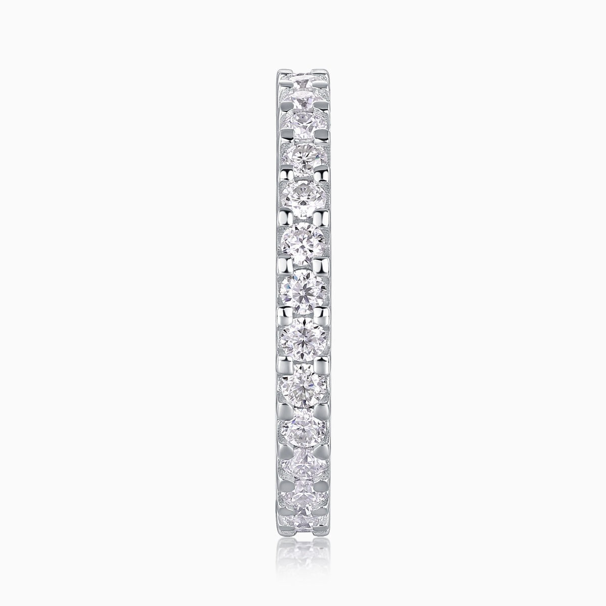 Moissanite pavé eternity band, slim profile with stacked round stones in pavé setting