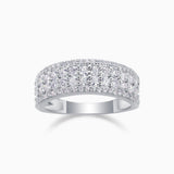 Four-row pavé moissanite eternity band, white gold vermeil, full sparkle front view
