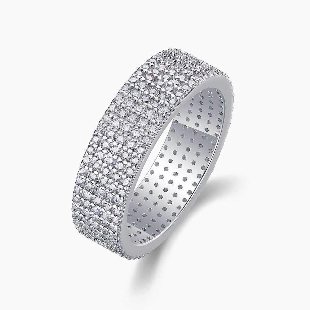 Five-Row pavé eternity band angled view, white gold vermeil outer pavé detail