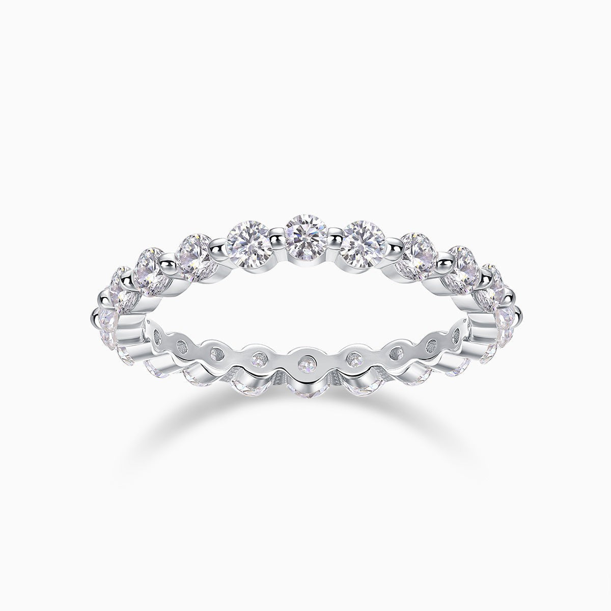 Round Cut Moissanite Eternity Band, white gold vermeil with round stones